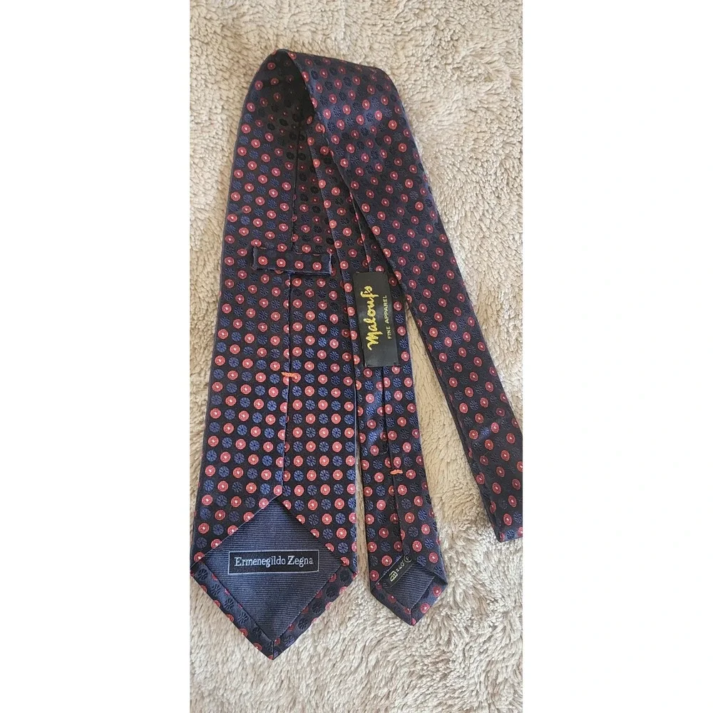 Ermenegildo Zegna Polka Dot Silk Tie Navy Blue Mens 3.75
